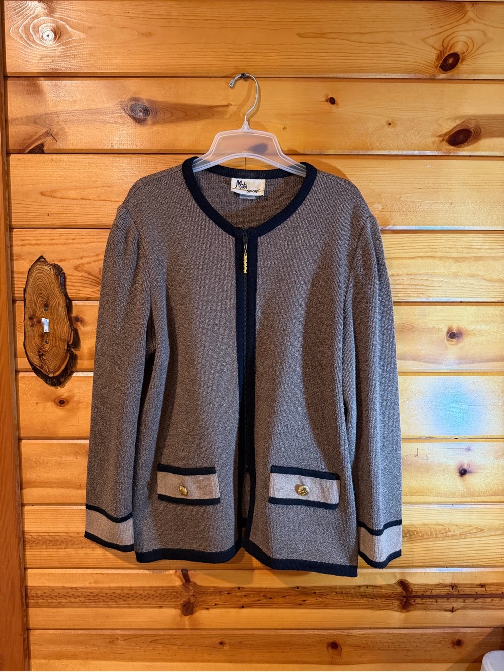 Vintage Mita Sport textured knit cardigan sweater jacket.Gold accent hardware.